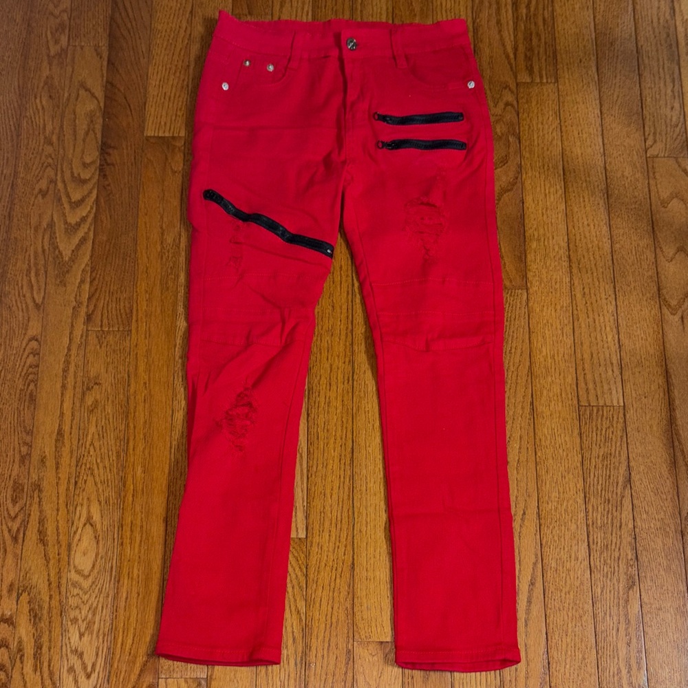 Red Pants with Black Zipper Accents